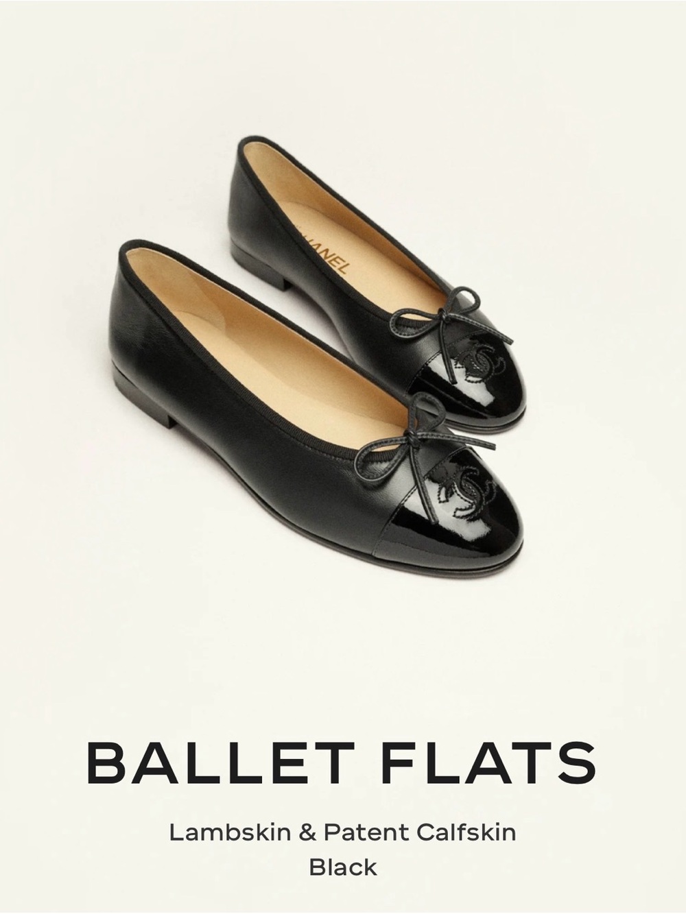 CHANEL Black Patent Leather Ballet Flats Size 36.5